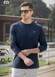 Male model in navy sweatshirt and sunglasses – menswear brand catalogue