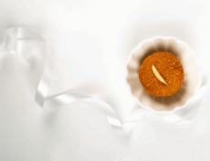 Saffron sweet in a white bowl – food photography