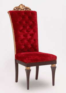Red velvet carved wooden chair – furniture product photography