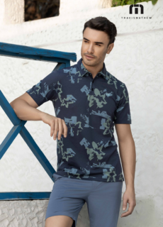 Male model in printed navy shirt – menswear brand catalogue