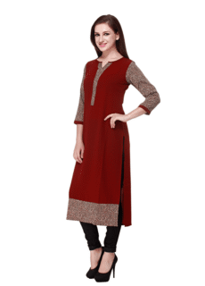 Woman in maroon kurta, side pose – ecommerce ethnic wear photography
