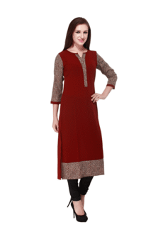 Woman in maroon kurta, full length – ecommerce ethnic wear photography