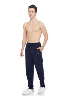 Male model in navy track pants – activewear ecommerce photography