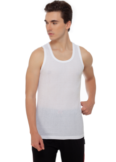 Male model in white vest – innerwear ecommerce photography