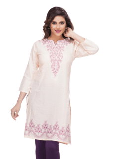 Woman in white embroidered kurti – ecommerce ethnic wear photography