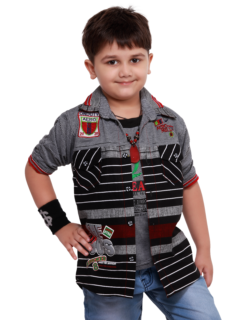 Boy in grey striped shirt – kidswear ecommerce photography