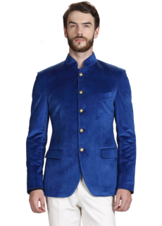Male model in royal blue velvet bandhgala – ecommerce menswear photography