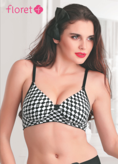 Model in houndstooth print bra – Floret lingerie campaign