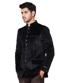 Male model in black bandhgala – ecommerce menswear photography