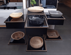 Kitchen drawer with wooden bowls – product photography