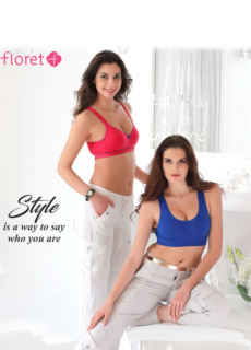 Two models in coloured bras and lounge pants – Floret lingerie campaign