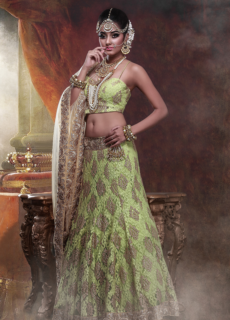 Model in green embellished lehenga – bridal wear photoshoot