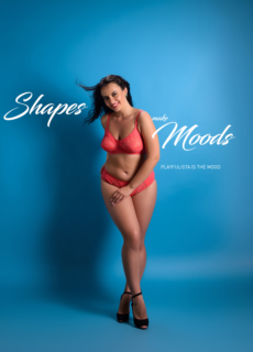 Model in red lingerie on a blue backdrop – lingerie campaign