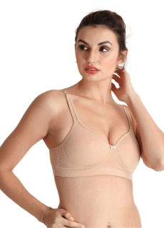 Model in nude t-shirt bra – lingerie ecommerce photography