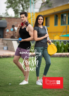 Couple in activewear in a garden – lifestyle apparel campaign