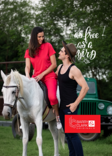 Couple posing with a white horse – lifestyle apparel campaign