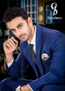 Male model in royal blue suit – menswear brand campaign