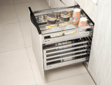 Pull-out kitchen pantry organiser – product photography