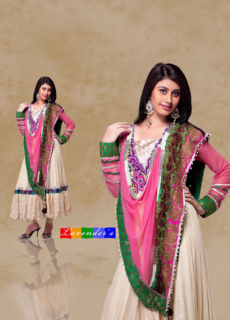 Two models in pink and white ethnic suits – ethnic wear catalogue shoot