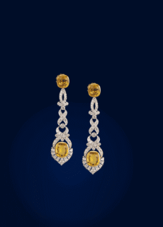 Diamond and yellow sapphire drop earrings – jewellery product photography